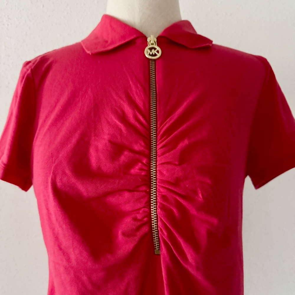 MICHAEL KORS Half Zip Short Sleeve Polo Top Shirt Women's Size Medium Red Logo M - Picture 3 of 6